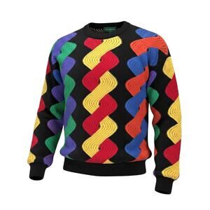 Vintage Tundra 3D Knit Sweater Men's LARGE Coogi Style Multicolor Pullover READ